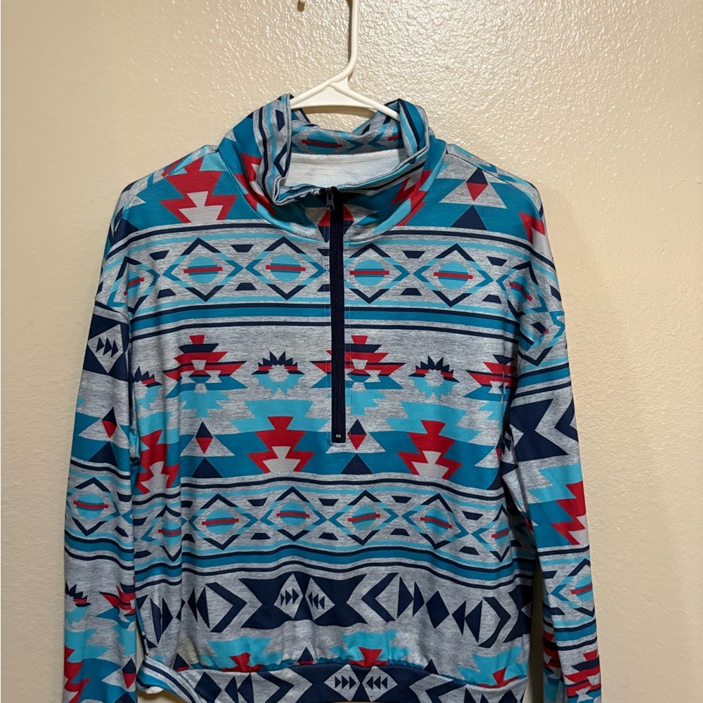 SHEIN Blue and Red Patterned Sweater